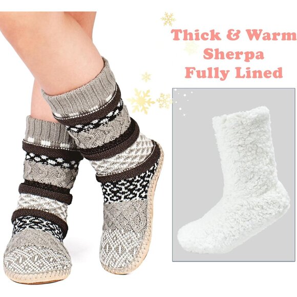 Women's Fuzzy Slipper Socks Winter Indoor Shoes Non-slip Gripper Sole - Picture 3 of 8